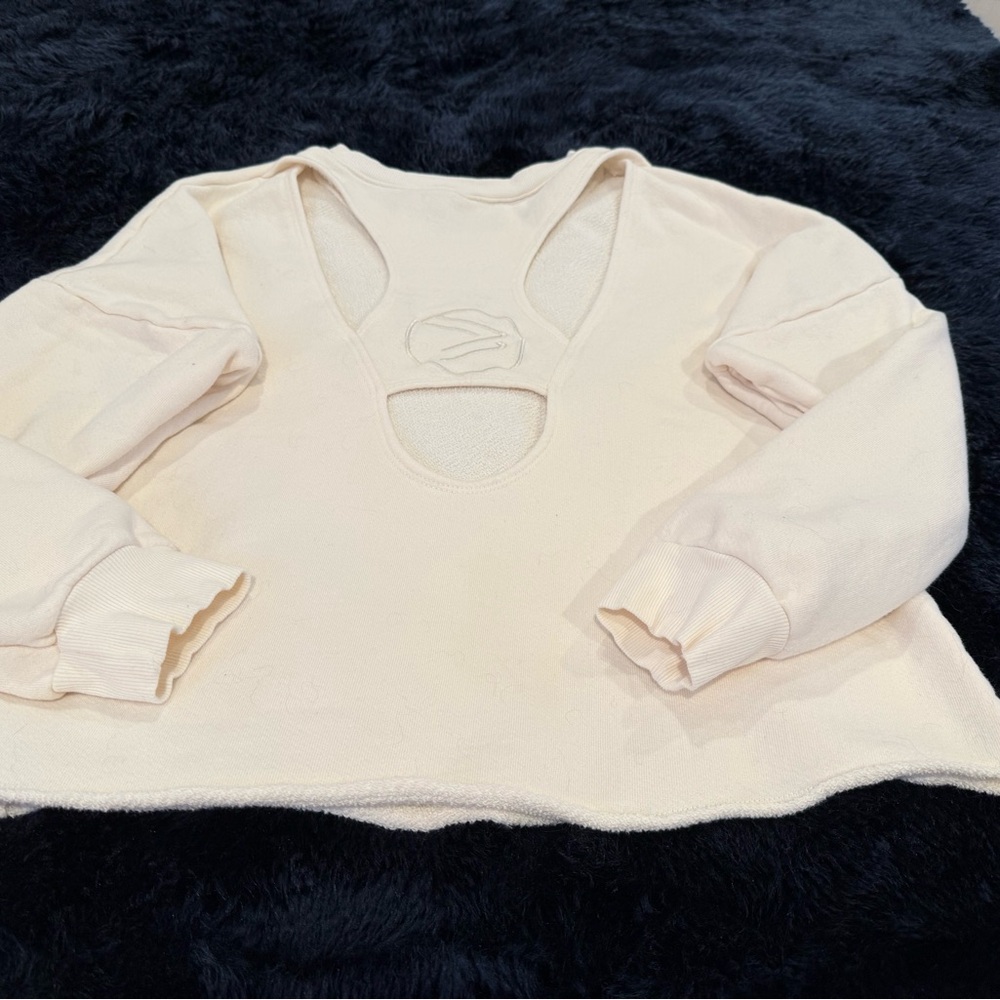 Savvi Cream Crew Neck Sweatshirt with Logo Cutout Back